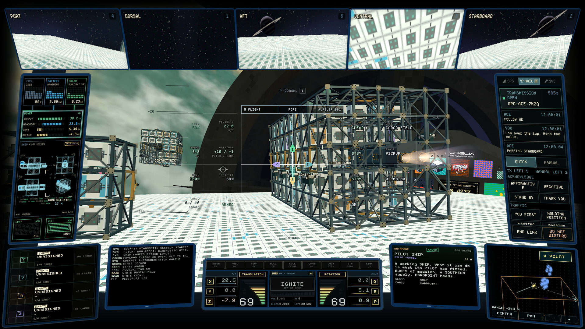Cockpit view of a 240-cube freighter boosting past smaller SHIPS over the HELLA CUBE